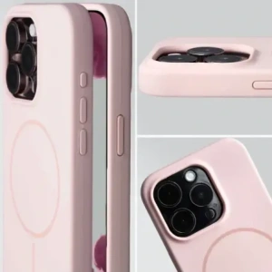 Silikonowe etui z pierścieniem magnetycznym Bizon Soft Case Magnetic do Apple iPhone 15 Pro jasnoróżowe