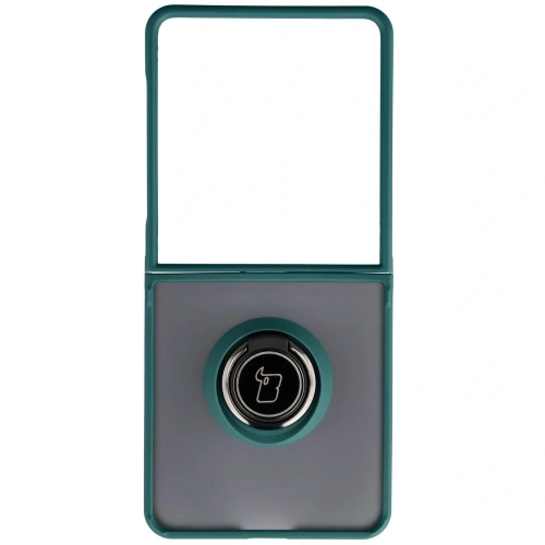 Etui z uchwytem na palec Bizon Case Hybrid Ring do Samsung Galaxy Z Flip7 przydymione z ciemnozieloną ramką
