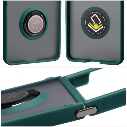 Etui z uchwytem na palec Bizon Case Hybrid Ring do Samsung Galaxy Z Flip7 przydymione z ciemnozieloną ramką