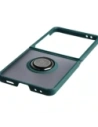 Etui z uchwytem na palec Bizon Case Hybrid Ring do Samsung Galaxy Z Flip7 przydymione z ciemnozieloną ramką