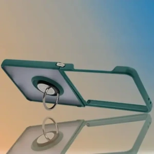 Etui z uchwytem na palec Bizon Case Hybrid Ring do Samsung Galaxy Z Flip7 przydymione z ciemnozieloną ramką