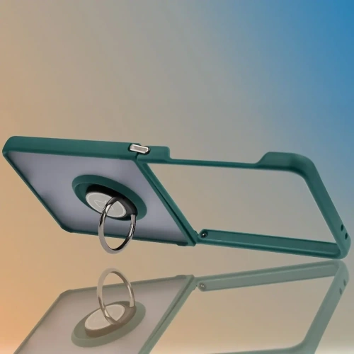 Etui z uchwytem na palec Bizon Case Hybrid Ring do Samsung Galaxy Z Flip7 przydymione z ciemnozieloną ramką