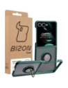 Etui z uchwytem na palec Bizon Case Hybrid Ring do Samsung Galaxy Z Flip7 przydymione z ciemnozieloną ramką