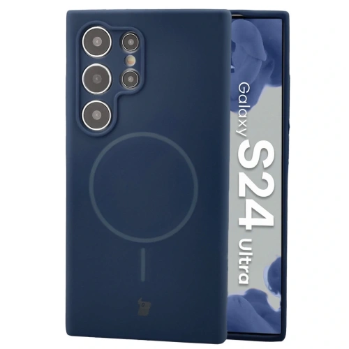 Silikonowe etui z pierścieniem magnetycznym Bizon Soft Case Magnetic do Samsung Galaxy S24 Ultra granatowe