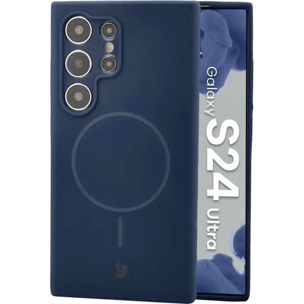 Silikonowe etui z pierścieniem magnetycznym Bizon Soft Case Magnetic do Samsung Galaxy S24 Ultra granatowe