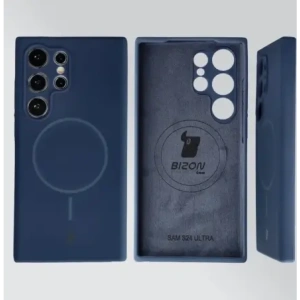 Silikonowe etui z pierścieniem magnetycznym Bizon Soft Case Magnetic do Samsung Galaxy S24 Ultra granatowe