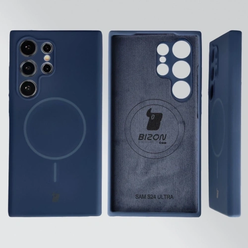 Silikonowe etui z pierścieniem magnetycznym Bizon Soft Case Magnetic do Samsung Galaxy S24 Ultra granatowe