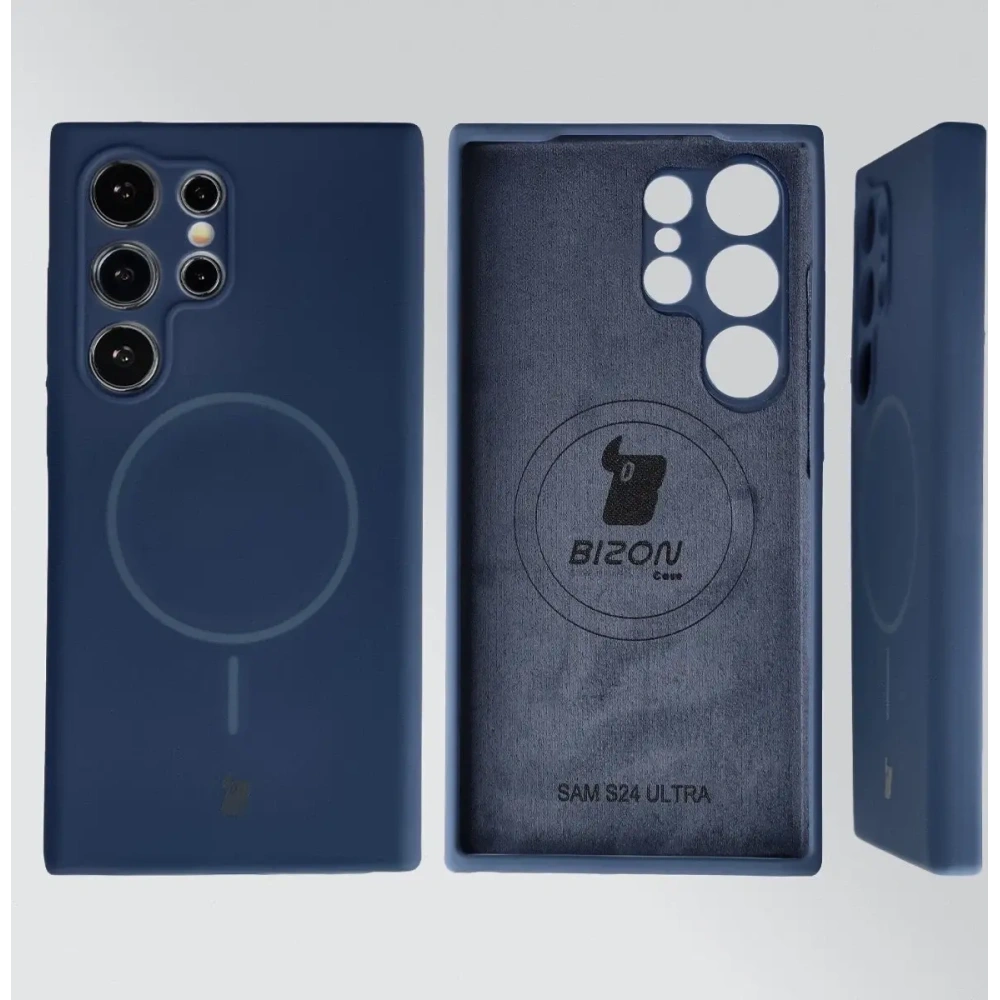 Silikonowe etui z pierścieniem magnetycznym Bizon Soft Case Magnetic do Samsung Galaxy S24 Ultra granatowe