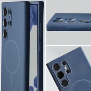 Silikonowe etui z pierścieniem magnetycznym Bizon Soft Case Magnetic do Samsung Galaxy S24 Ultra granatowe
