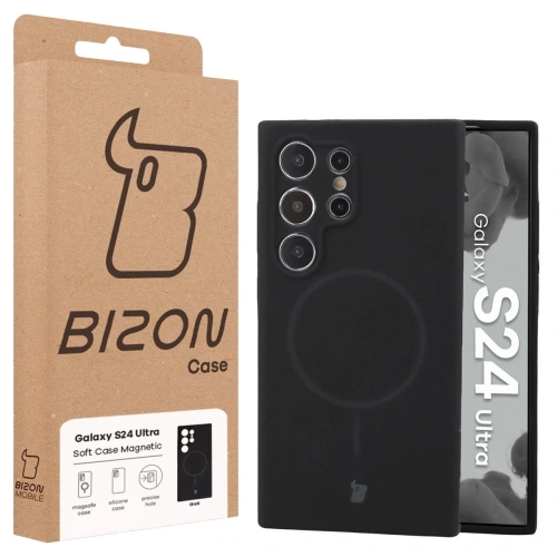 Silikonowe etui z pierścieniem magnetycznym Bizon Soft Case Magnetic do Samsung Galaxy S24 Ultra czarne