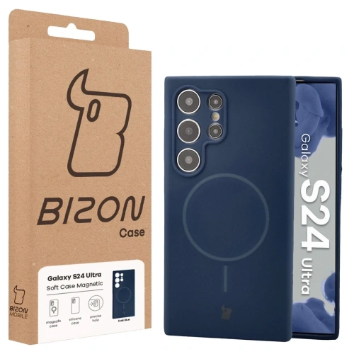 Silikonowe etui z pierścieniem magnetycznym Bizon Soft Case Magnetic do Samsung Galaxy S24 Ultra granatowe