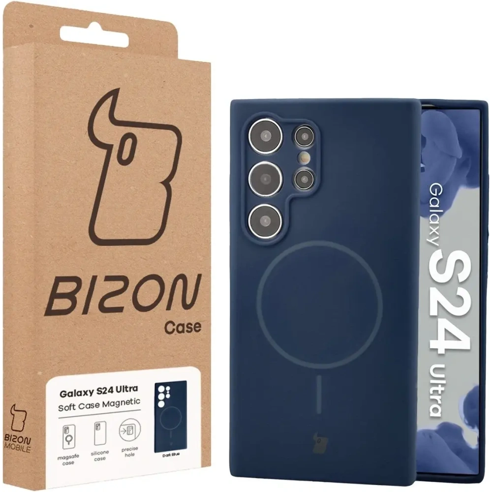 Silikonowe etui z pierścieniem magnetycznym Bizon Soft Case Magnetic do Samsung Galaxy S24 Ultra granatowe