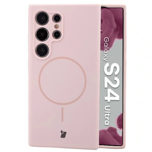 Silikonowe etui z pierścieniem magnetycznym Bizon Soft Case Magnetic do Samsung Galaxy S24 Ultra jasnoróżowe