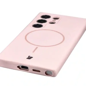 Silikonowe etui z pierścieniem magnetycznym Bizon Soft Case Magnetic do Samsung Galaxy S24 Ultra jasnoróżowe
