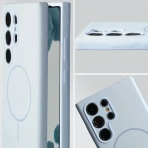 Silikonowe etui z pierścieniem magnetycznym Bizon Soft Case Magnetic do Samsung Galaxy S24 Ultra błękitne