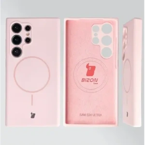 Silikonowe etui z pierścieniem magnetycznym Bizon Soft Case Magnetic do Samsung Galaxy S24 Ultra jasnoróżowe
