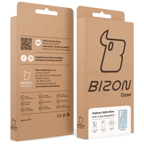 Silikonowe etui z pierścieniem magnetycznym Bizon Soft Case Magnetic do Samsung Galaxy S24 Ultra błękitne