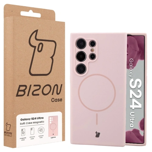 Silikonowe etui z pierścieniem magnetycznym Bizon Soft Case Magnetic do Samsung Galaxy S24 Ultra jasnoróżowe