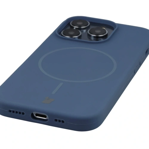 Silikonowe etui z pierścieniem magnetycznym Bizon Soft Case Magnetic do Apple iPhone 14 Pro granatowe