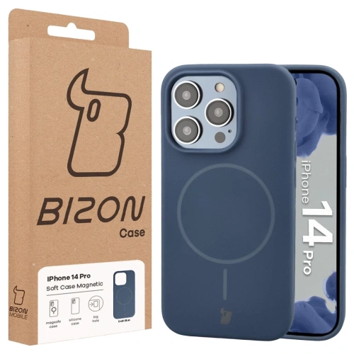 Silikonowe etui z pierścieniem magnetycznym Bizon Soft Case Magnetic do Apple iPhone 14 Pro granatowe