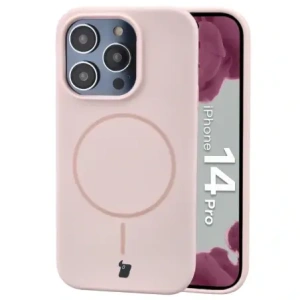 Silikonowe etui z pierścieniem magnetycznym Bizon Soft Case Magnetic do Apple iPhone 14 Pro jasnoróżowe