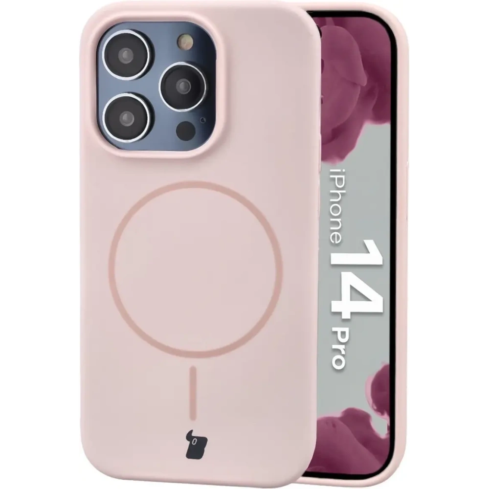Silikonowe etui z pierścieniem magnetycznym Bizon Soft Case Magnetic do Apple iPhone 14 Pro jasnoróżowe