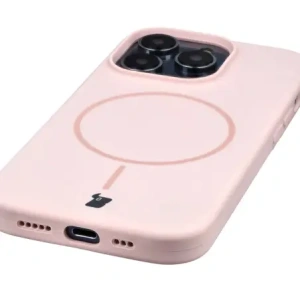 Silikonowe etui z pierścieniem magnetycznym Bizon Soft Case Magnetic do Apple iPhone 14 Pro jasnoróżowe