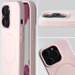 Silikonowe etui z pierścieniem magnetycznym Bizon Soft Case Magnetic do Apple iPhone 14 Pro jasnoróżowe