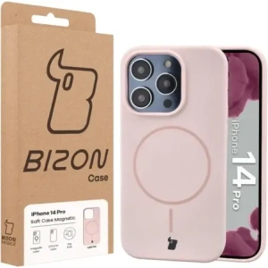Silikonowe etui z pierścieniem magnetycznym Bizon Soft Case Magnetic do Apple iPhone 14 Pro jasnoróżowe