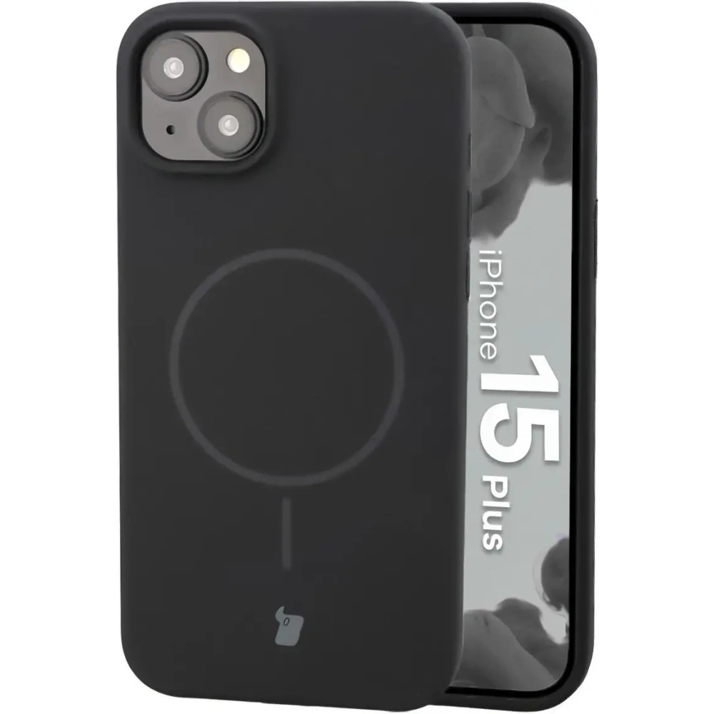 Silikonowe etui z pierścieniem magnetycznym Bizon Soft Case Magnetic do Apple iPhone 15 Plus czarne