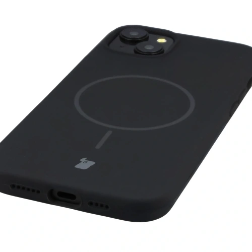 Silikonowe etui z pierścieniem magnetycznym Bizon Soft Case Magnetic do Apple iPhone 15 Plus czarne