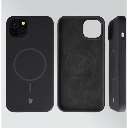 Silikonowe etui z pierścieniem magnetycznym Bizon Soft Case Magnetic do Apple iPhone 15 Plus czarne