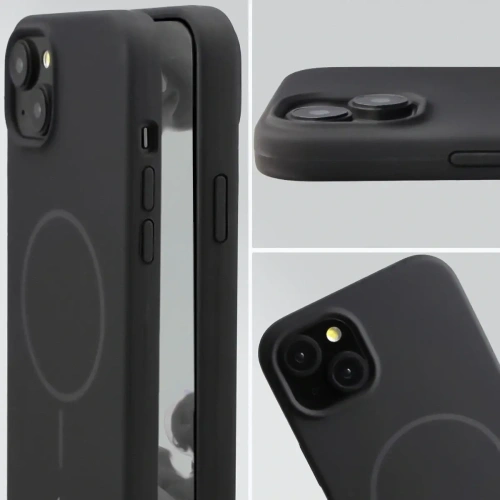 Silikonowe etui z pierścieniem magnetycznym Bizon Soft Case Magnetic do Apple iPhone 15 Plus czarne
