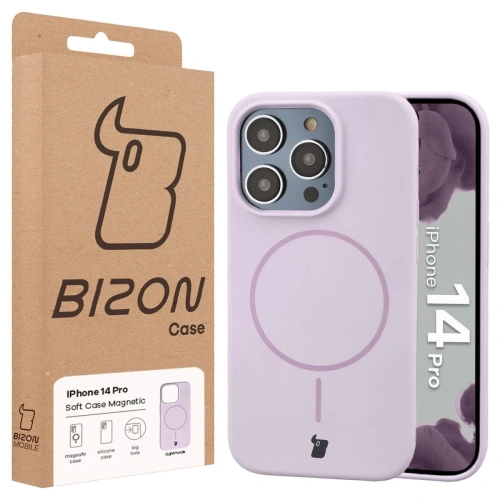 Silikonowe etui z pierścieniem magnetycznym Bizon Soft Case Magnetic do Apple iPhone 14 Pro jasnofioletowe