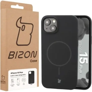 Silikonowe etui z pierścieniem magnetycznym Bizon Soft Case Magnetic do Apple iPhone 15 Plus czarne