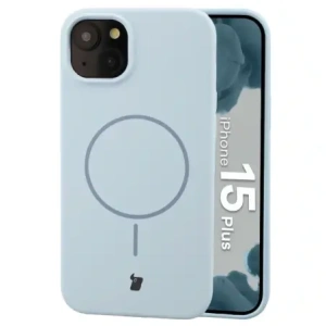 Silikonowe etui z pierścieniem magnetycznym Bizon Soft Case Magnetic do Apple iPhone 15 Plus błękitne