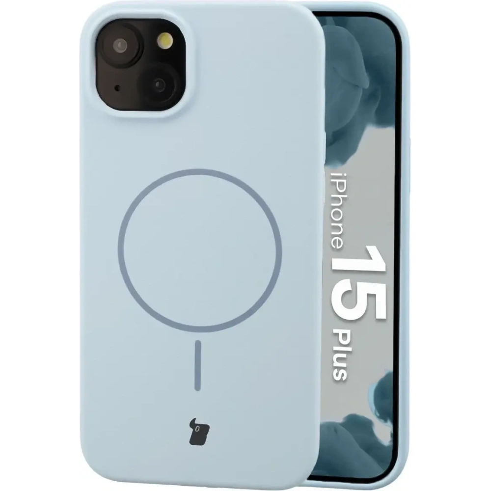 Silikonowe etui z pierścieniem magnetycznym Bizon Soft Case Magnetic do Apple iPhone 15 Plus błękitne