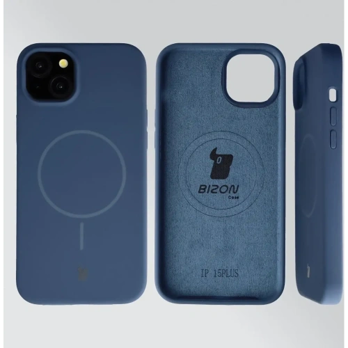 Silikonowe etui z pierścieniem magnetycznym Bizon Soft Case Magnetic do Apple iPhone 15 Plus granatowe