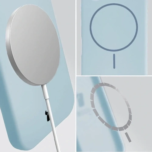 Silikonowe etui z pierścieniem magnetycznym Bizon Soft Case Magnetic do Apple iPhone 15 Plus błękitne