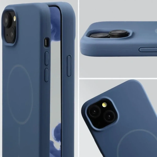 Silikonowe etui z pierścieniem magnetycznym Bizon Soft Case Magnetic do Apple iPhone 15 Plus granatowe