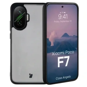 Etui Bizon Case Angelo do Xiaomi POCO F7 przydymione z czarną ramką