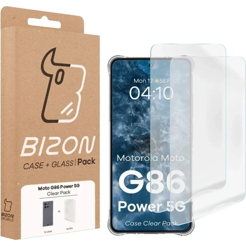 Elastyczne etui + 2x folia na ekran Bizon Case Clear Pack do Motorola Moto G86 Power 5G
