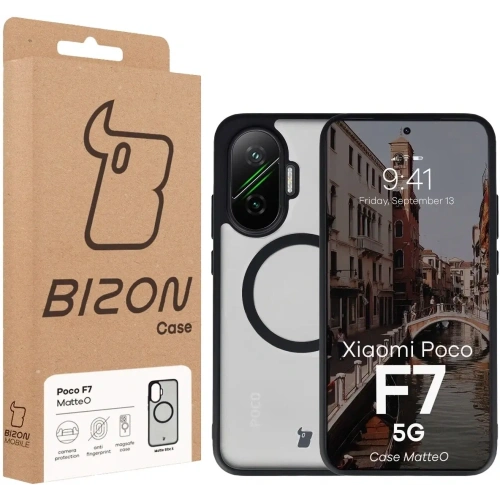 Etui z pierścieniem magnetycznym Bizon Case MatteO do Xiaomi POCO F7 przydymione-czarne