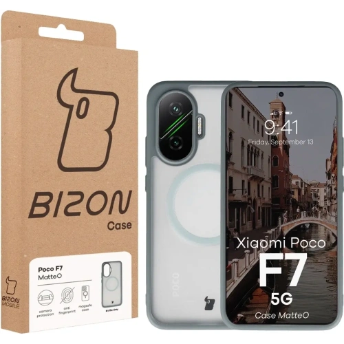 Etui z pierścieniem magnetycznym Bizon Case MatteO do Xiaomi POCO F7 przydymione-szare