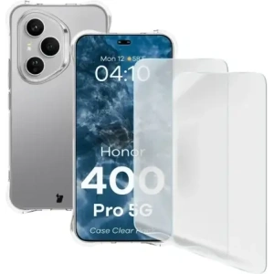 Bizon Case Clear Pack Hülle + 2x Displayschutzfolie für Honor 400 Pro
