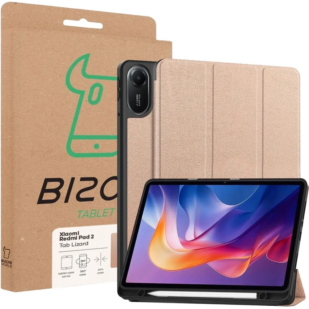 Etui z klapką Bizon Case Tab Lizard do Xiaomi Redmi Pad 2 różowozłote