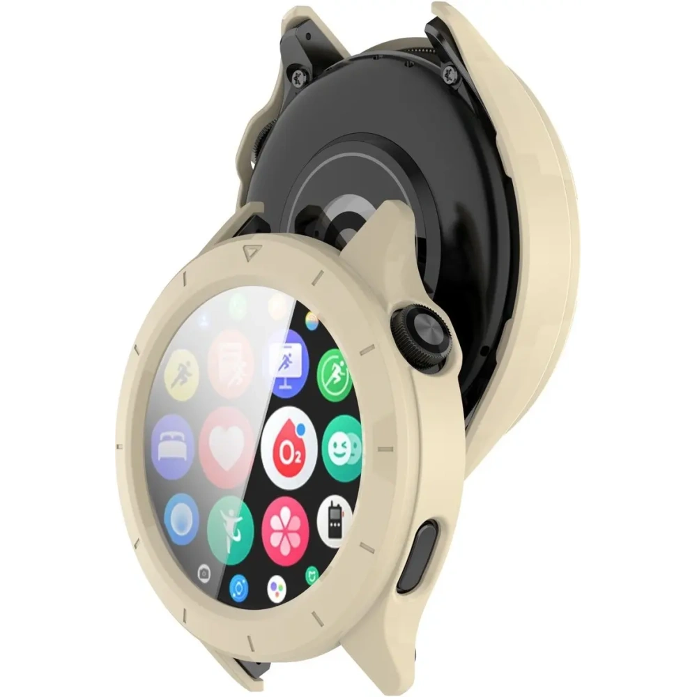 Etui ze szkłem do zegarka Bizon Case+Glass Watch do Xiaomi Watch S4 beżowe
