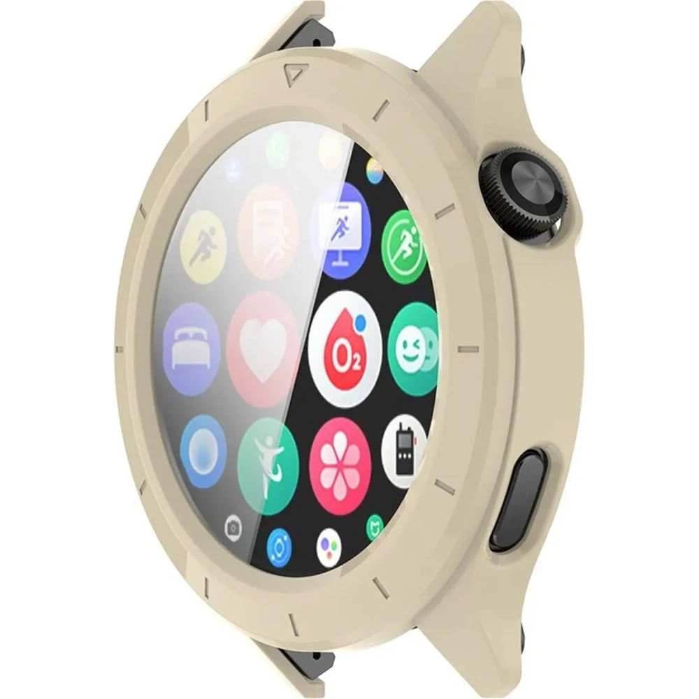 Etui ze szkłem do zegarka Bizon Case+Glass Watch do Xiaomi Watch S4 beżowe