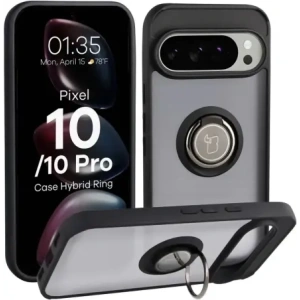 Etui z uchwytem na palec Bizon Case Hybrid Ring do Google Pixel 10 / 10 Pro przydymione z czarną ramką