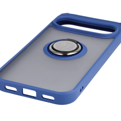 Etui z uchwytem na palec Bizon Case Hybrid Ring do Google Pixel 10 / 10 Pro przydymione z granatową ramką